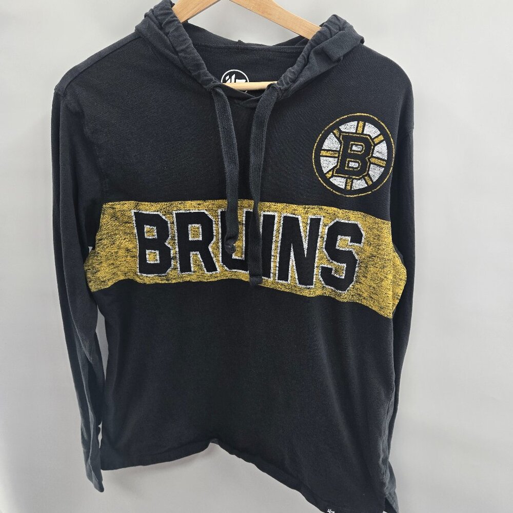 Bruins NHL '47 Brand Black Hooded Long Sleeved 100% Cotton Shirt Women's Small